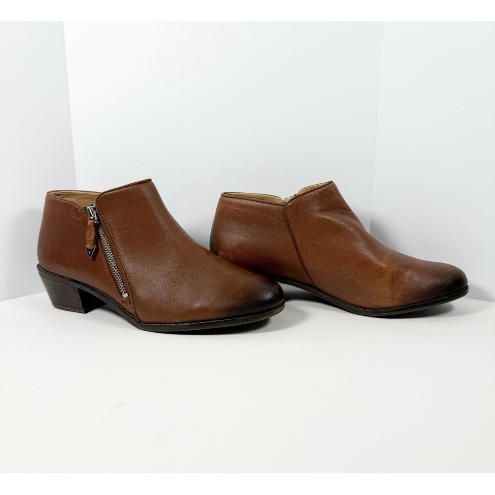 Vionic Jolene Leather Ankle Boot Zip Bootie Block Heel Brown Distressed Sz 10